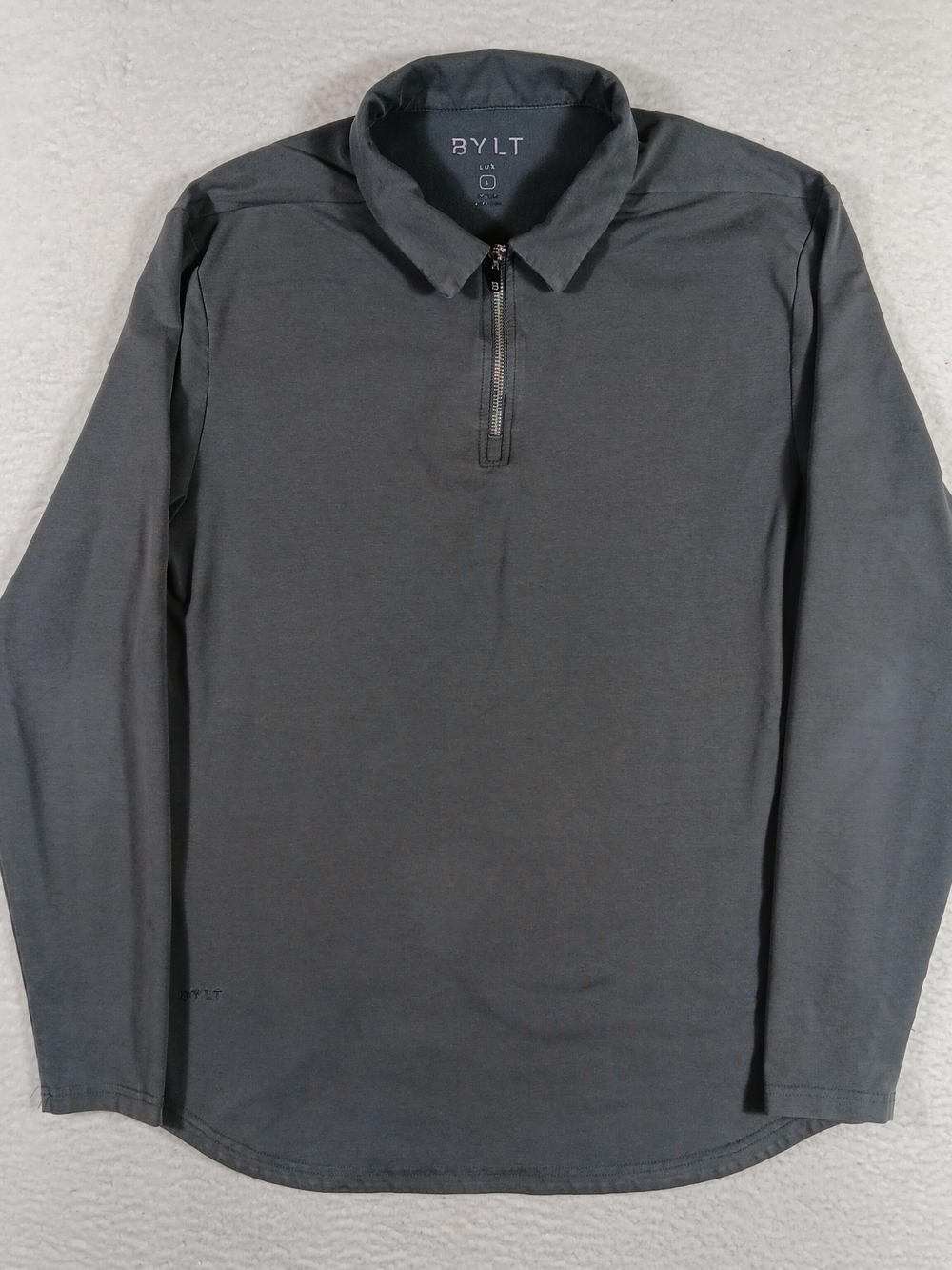 Bylt Lux Shirt Mens Large Gray Drop Cut Polo Long Sleeve 1/4 Zip Golf Wicking